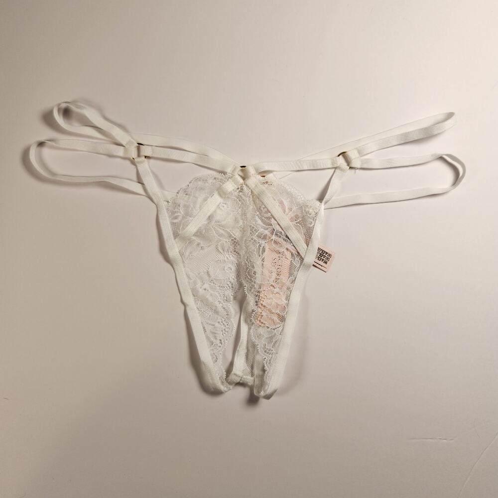Victoria's Secret Very Sexy White Lace Strappy Crotchless Thong Panty - Medium